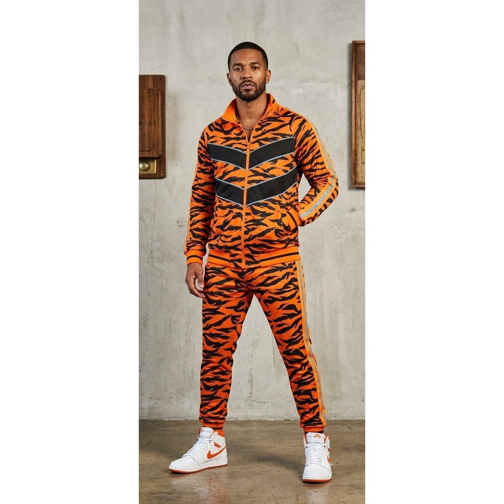 Men Tiger Reflective Jogging Track Suit Track Pants & Jacket Sweatsuit 3XL